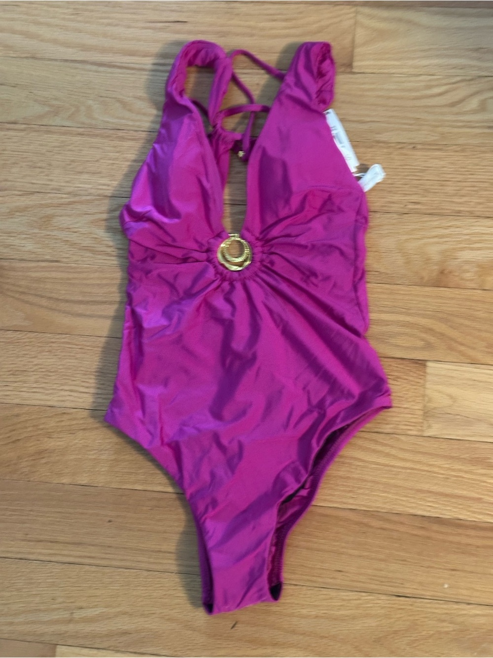Ladies Fuchsia One-Piece Swimsuit with Gold Ring Detail size 6 US